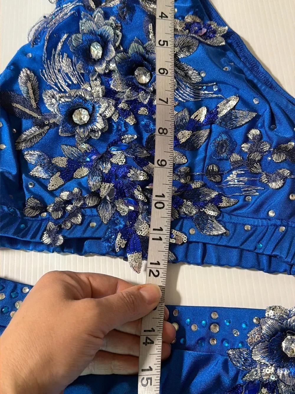 Glamour solo dance costume 2 piece embellished blue SA-Small adult